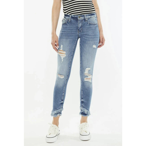KanCan Denim - KanCan Distressed Mid Rise Ankle Skinny Jeans Stretch Denim Frayed Hem Size 15